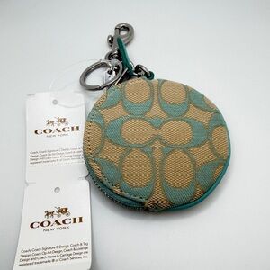 NWT COACH Signature "Faded Blue" fabric Pouch key chain/bag charm!